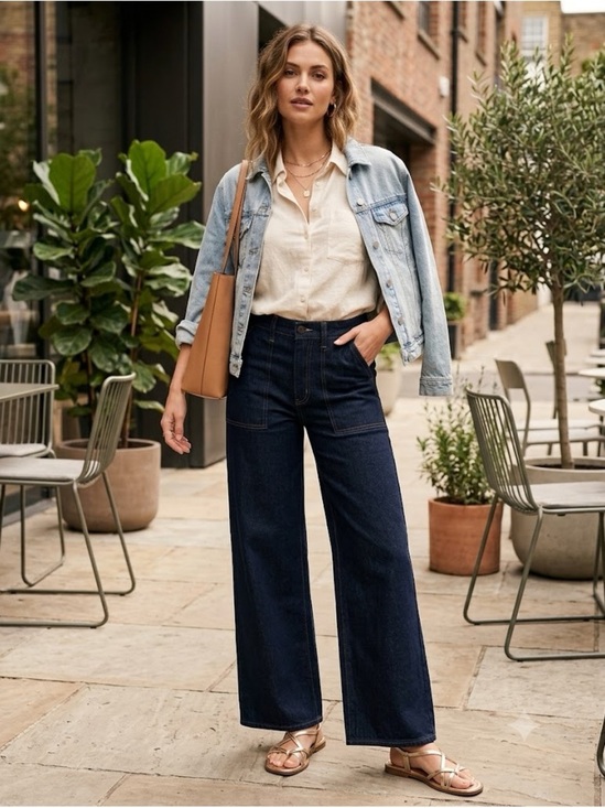 Time and Tru Pants - Time and Tru Dark Blue Wide Leg Utility Trousers
